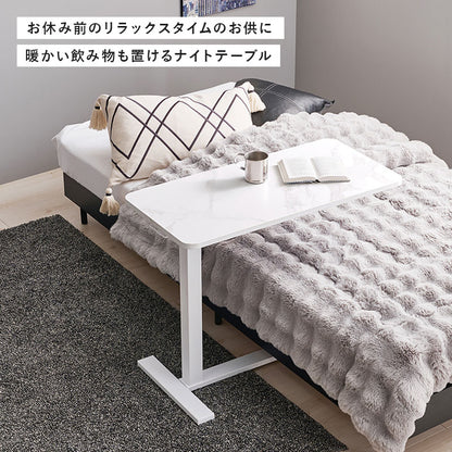 昇降式 サイドテーブル 隠しキャスター付き ガス圧昇降 高さ調節 80×40cm コの字 サイドテーブル ベッドテーブル 机 ソファテーブル リフティングテーブル 木目調 大理石調(代引不可)