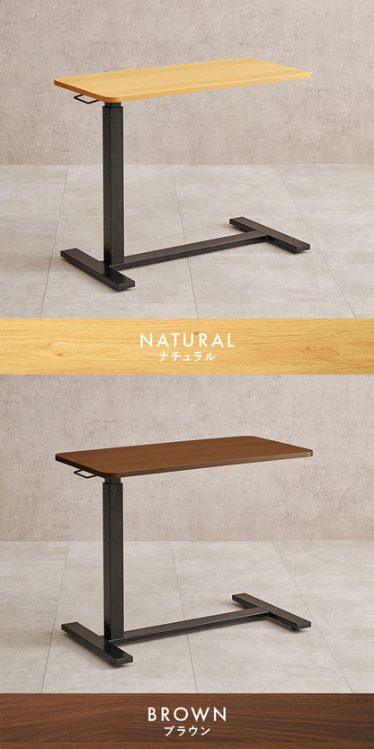 昇降式 サイドテーブル 隠しキャスター付き ガス圧昇降 高さ調節 80×40cm コの字 サイドテーブル ベッドテーブル 机 ソファテーブル リフティングテーブル 木目調 大理石調(代引不可)