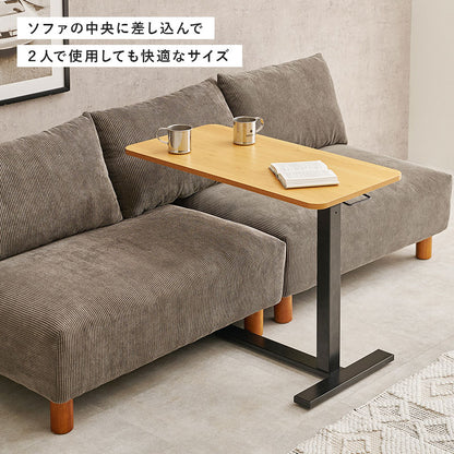 昇降式 サイドテーブル 隠しキャスター付き ガス圧昇降 高さ調節 80×40cm コの字 サイドテーブル ベッドテーブル 机 ソファテーブル リフティングテーブル 木目調 大理石調(代引不可)
