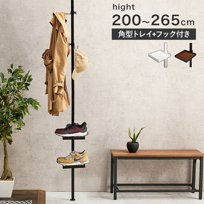 突っ張り棚 縦型 5点セット 角型トレイ2個&フック 突っ張り棒 おしゃれ ポール つっぱり 壁面収納 天井 突っ張りラック つっぱり棚 リビング 玄関 デスク横(代引不可)