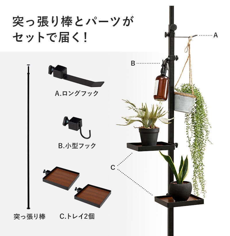 突っ張り棚 縦型 5点セット 角型トレイ2個&フック 突っ張り棒 おしゃれ ポール つっぱり 壁面収納 天井 突っ張りラック つっぱり棚 リビング 玄関 デスク横(代引不可)