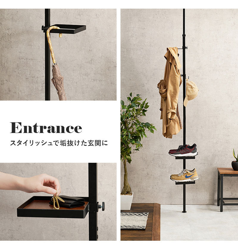 突っ張り棚 縦型 5点セット 角型トレイ2個&フック 突っ張り棒 おしゃれ ポール つっぱり 壁面収納 天井 突っ張りラック つっぱり棚 リビング 玄関 デスク横(代引不可)