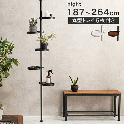 突っ張り棚 縦型 6点セット 円形トレイ5個 突っ張り棒 おしゃれ ポール つっぱり 壁面収納 天井 突っ張りラック つっぱり棚 リビング 玄関 デスク横(代引不可)