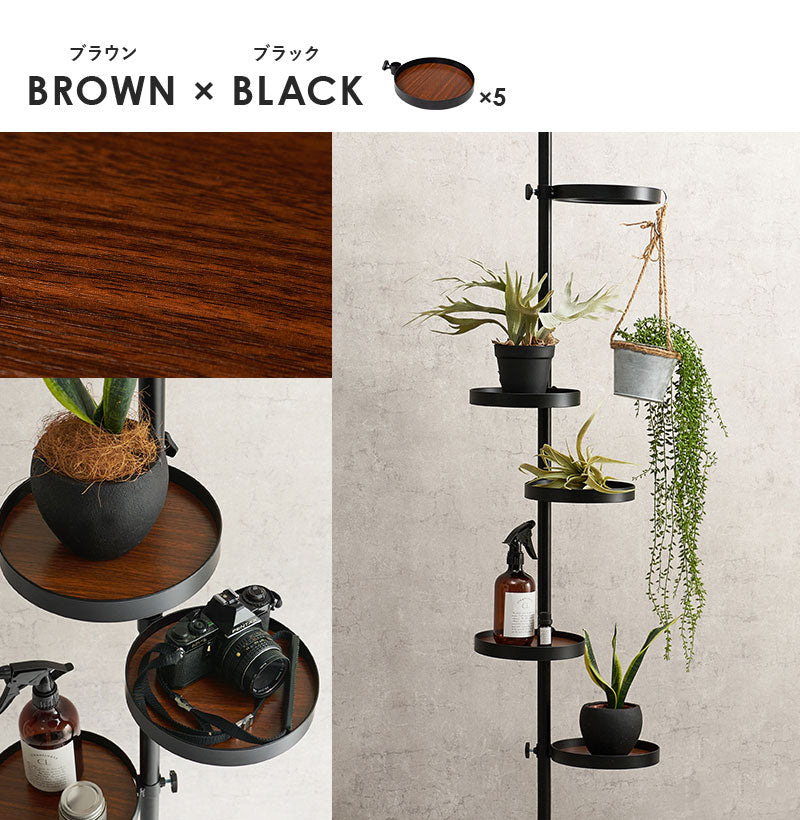 突っ張り棚 縦型 6点セット 円形トレイ5個 突っ張り棒 おしゃれ ポール つっぱり 壁面収納 天井 突っ張りラック つっぱり棚 リビング 玄関 デスク横(代引不可)