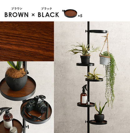 突っ張り棚 縦型 6点セット 円形トレイ5個 突っ張り棒 おしゃれ ポール つっぱり 壁面収納 天井 突っ張りラック つっぱり棚 リビング 玄関 デスク横(代引不可)