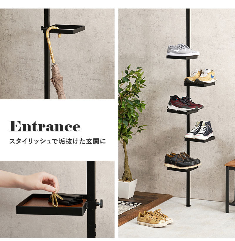 突っ張り棚 縦型 6点セット 角型トレイ5個 突っ張り棒 おしゃれ ポール つっぱり 壁面収納 天井 突っ張りラック つっぱり棚 リビング 玄関 デスク横(代引不可)