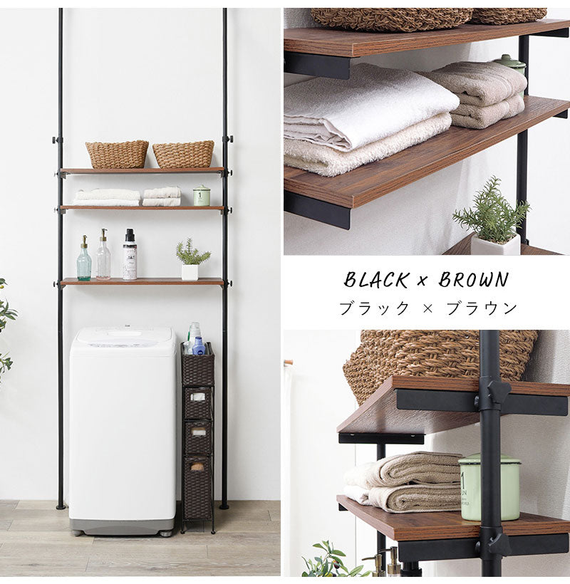 つっぱり 洗濯機ラック 幅90 突っ張り棚 ランドリーラック 収納 おしゃれ 木目 突っ張り棒 棚 伸縮 調節 壁面収納 突っ張りラック スリム 白 ホワイト おしゃれ(代引不可)