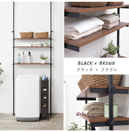 つっぱり 洗濯機ラック 幅90 突っ張り棚 ランドリーラック 収納 おしゃれ 木目 突っ張り棒 棚 伸縮 調節 壁面収納 突っ張りラック スリム 白 ホワイト おしゃれ(代引不可)