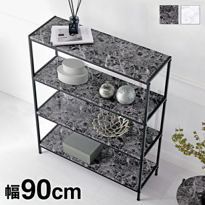 オープンラック 大理石調 4段 幅90 ディスプレイラック スチール シェルフ 飾り棚 収納ラック 本棚 セラミック柄 マーブル調 韓国インテリア 店舗什器 陳列棚 モノトーン 白 黒 おしゃれ(代引不可)