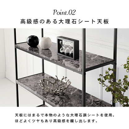 オープンラック 大理石調 4段 幅90 ディスプレイラック スチール シェルフ 飾り棚 収納ラック 本棚 セラミック柄 マーブル調 韓国インテリア 店舗什器 陳列棚 モノトーン 白 黒 おしゃれ(代引不可)