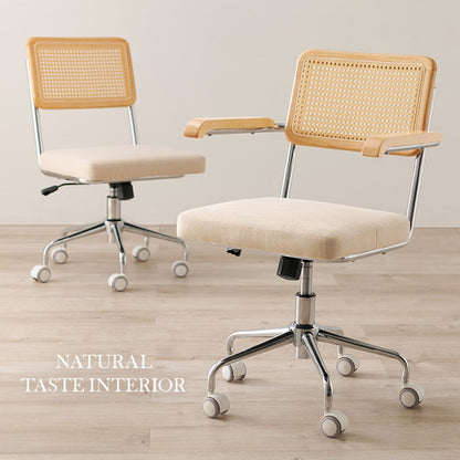 ラタン調 デスクチェア 肘付き かごめ編み PEラタン メッキフレーム 韓国インテリア おしゃれ オフィスチェア 椅子 イス キャスター 可愛い かわいい(代引不可)