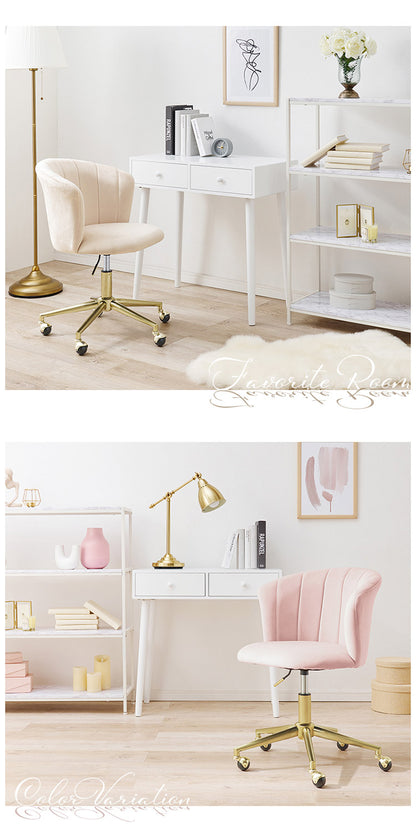 貝殻モチーフ ベロア調 おしゃれ デスクチェア デザインチェア キャスター付き 学習チェア イス 椅子 チェアー 韓国風 くすみカラー 韓国インテリア かわいい 可愛い(代引不可)