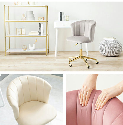 貝殻モチーフ ベロア調 おしゃれ デスクチェア デザインチェア キャスター付き 学習チェア イス 椅子 チェアー 韓国風 くすみカラー 韓国インテリア かわいい 可愛い(代引不可)