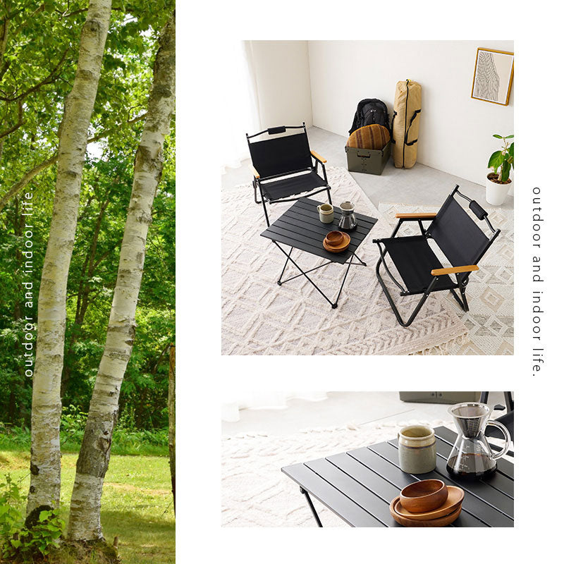 アウトドア3点セットテーブル ローテーブル チェア キャンプ リビング 屋内 屋外 幅90 奥行60 高さ43.5 天然木 持ち運び バッグ付き コンパクト 7.5kg 木目 コンパクト(代引不可)