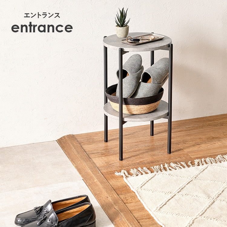 サイドテーブル 大理石調 木目調 直径30cm 円形 丸テーブル 棚付き ラック テーブル ソファサイド ベッドサイド マーブル調 コンクリート調 北欧 おしゃれ(代引不可)