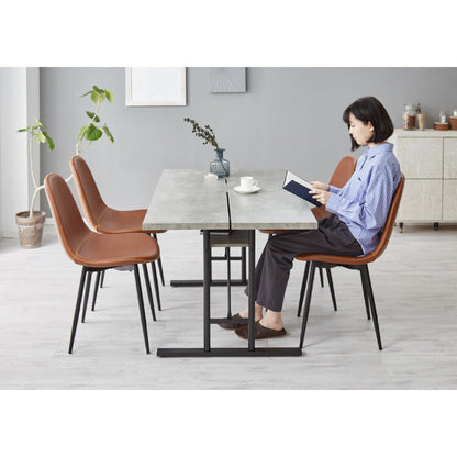 ダイニングテーブル 138×80cm 棚付き T字脚 省スペース コンクリート調 木目調 メラミン天板 スチール脚 収納付き 中棚付き テーブル 机 食卓 グレー モノトーン モダン 北欧 おしゃれ 幅138 奥行80(代引不可)