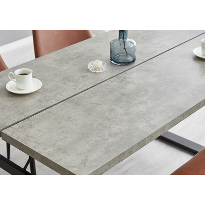 ダイニングテーブル 138×80cm コンクリート調 木目調 メラミン天板 スチール脚 テーブル 机 食卓 グレー モノトーン モダン 北欧 おしゃれ スクエア脚 幅138 奥行80(代引不可)