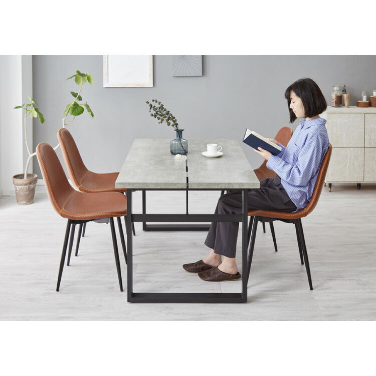 ダイニングテーブル 138×80cm コンクリート調 木目調 メラミン天板 スチール脚 テーブル 机 食卓 グレー モノトーン モダン 北欧 おしゃれ スクエア脚 幅138 奥行80(代引不可)