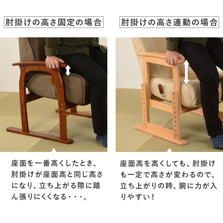 リクライニング高座椅子 肘掛け付き 高さ調節 背もたれ角度調節 ハイバック 座椅子 イス 椅子 チェア 肘付き 和室 和風 モダン お年寄り プレゼント(代引不可)