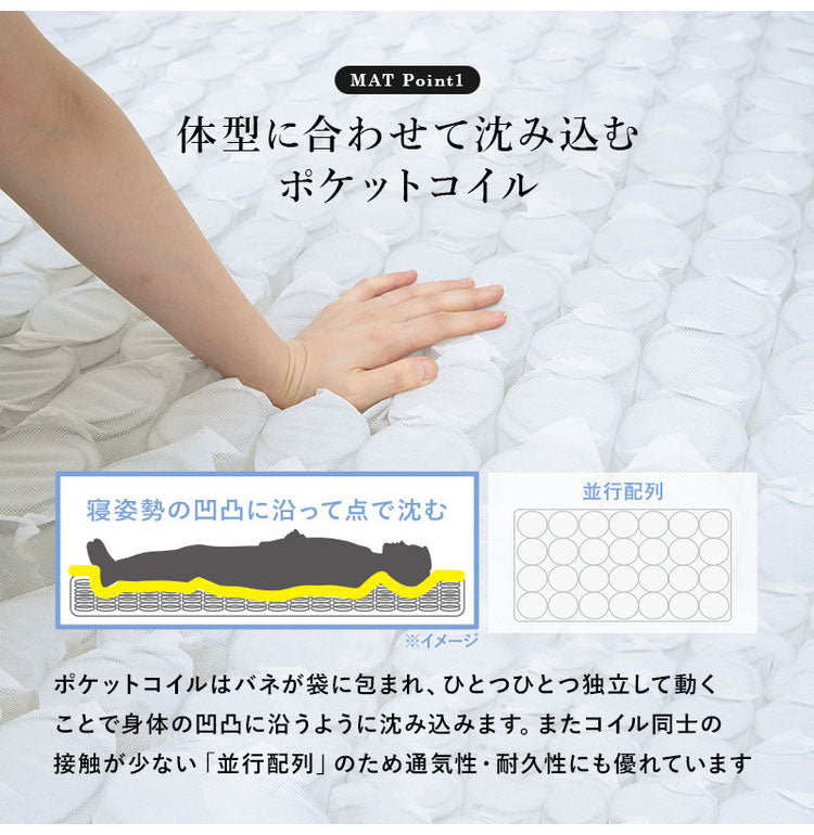 姫系 引出し収納付き ベッド ポケットコイルマットレス付き 2点セット シングル ホワイト 白 エレガント 収納付き チェストベッド 棚付き 宮棚 2口コンセント ベッドフレーム すのこベッド(代引不可)