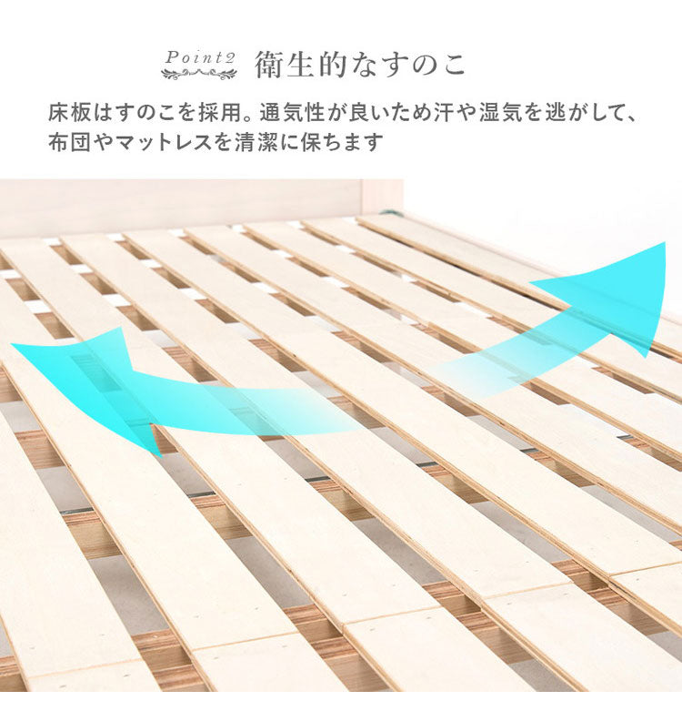 姫系 引出し収納付き ベッド ポケットコイルマットレス付き 2点セット シングル ホワイト 白 エレガント 収納付き チェストベッド 棚付き 宮棚 2口コンセント ベッドフレーム すのこベッド(代引不可)