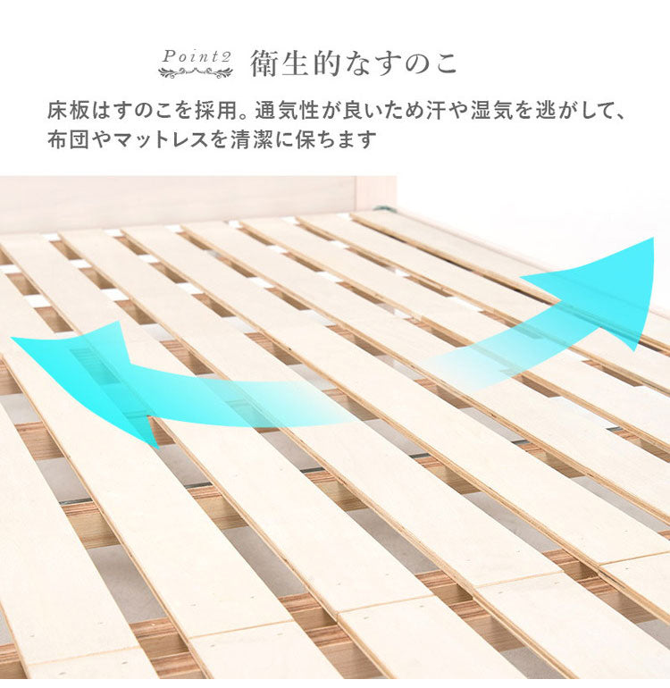 姫系 引出し収納付き ベッド シングル ホワイト 白 エレガント 収納付き チェストベッド 棚付き 宮棚 2口コンセント ベッドフレーム すのこベッド(代引不可)