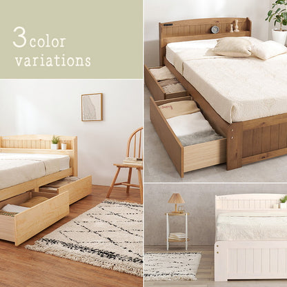 大容量引出し収納付き すのこベッド セミダブル 宮棚付き ベッド下 収納 カントリー調 チェストベッド ベッドフレーム 天然木 木製 北欧 おしゃれ(代引不可)