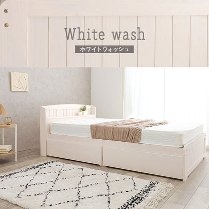 大容量引出し収納付き すのこベッド セミダブル 宮棚付き ベッド下 収納 カントリー調 チェストベッド ベッドフレーム 天然木 木製 北欧 おしゃれ(代引不可)