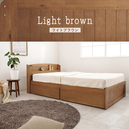 大容量引出し収納付き すのこベッド セミダブル 宮棚付き ベッド下 収納 カントリー調 チェストベッド ベッドフレーム 天然木 木製 北欧 おしゃれ(代引不可)