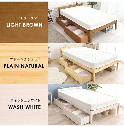 工具不要・簡単組立 引出し付き ベッド ポケットコイルマットレス付き 2点セット セミダブル 耐荷重200kg 収納付き チェストベッド 棚付き 宮棚 2口コンセント ベッドフレーム すのこベッド(代引不可)
