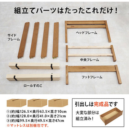 工具不要・簡単組立 引出し付き ベッド ポケットコイルマットレス付き 2点セット セミダブル 耐荷重200kg 収納付き チェストベッド 棚付き 宮棚 2口コンセント ベッドフレーム すのこベッド(代引不可)