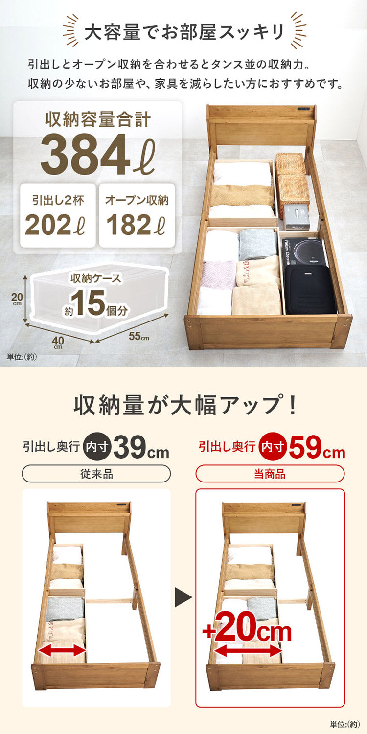 耐荷重350kg 頑丈すのこベッド シングル マットレス付き 2点セット ボンネルコイル 大容量 引き出し付き 宮棚付き 収納付き 棚付き チェストベッド ベッドフレーム 引出し 木製 北欧 おしゃれ(代引不可)
