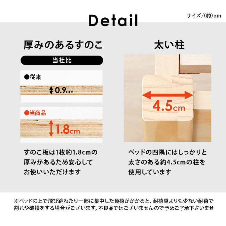 工具不要・簡単組立 すのこベッド シングル 耐荷重200kg ヘッドボード仕様 棚付き コンセント付き 宮付き 宮棚付き ベッドフレーム 木製 頑丈 北欧 ネジ無し シンプル(代引不可)