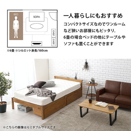工具不要・簡単組立 引出し付き ベッド ポケットコイルマットレス付き 2点セット シングル 耐荷重200kg 棚付き 宮棚 2口コンセント ベッドフレーム すのこベッド(代引不可)