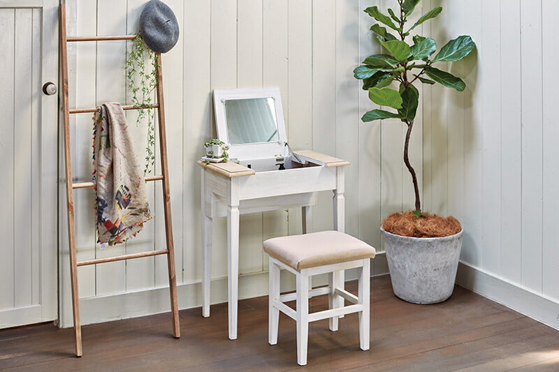 ドレッサー 完成品 一面鏡 スツール付き テーブル デスク 白 ホワイト アンティーク調 かわいい おしゃれ 姫系 化粧台 鏡台 椅子付き 木製 韓国インテリア(代引不可)