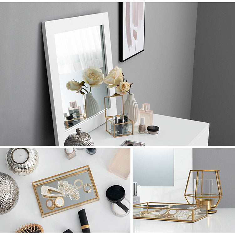 女優ドレッサー スツールセット 正方形 ミラー 鏡 メイク 白 ホワイト おしゃれ かわいい 可愛い ライトなし仕様(代引不可)