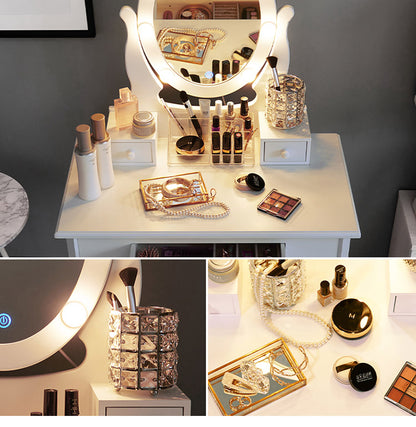 LEDライト付き エレガント 女優ドレッサー スツールセット 3色ライト 照明 ミラー 鏡 メイク 曲線脚 白 ホワイト おしゃれ かわいい 可愛い(代引不可)