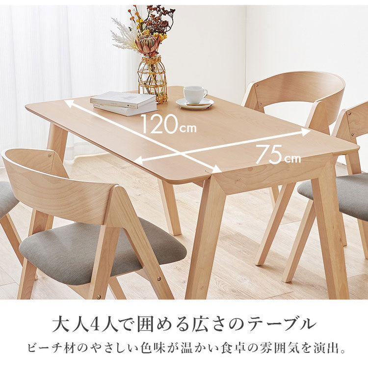 天然木 ダイニングテーブルセット テーブル+ダイニングチェア4脚 幅120cm 4人掛け 北欧 デザイン ダイニングセット ダイニングチェア モダン おしゃれ(代引不可)