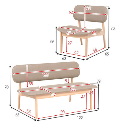 ダイニング4点セット ゆったり座面 ロータイプ ダイニングテーブル ダイニングベンチ・チェア2脚 幅145 天然木 ビーチ材 椅子 イス リビング シンプル 北欧 モダン おしゃれ(代引不可)