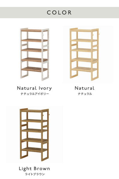 シューズラック 5段 幅45cm 天然木 玄関収納 靴箱 シューズボックス 下駄箱 オープンラック 木製 パイン材 可動棚 フック付き カントリー調(代引不可)