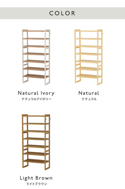 シューズラック 7段 幅60cm 天然木 玄関収納 靴箱 シューズボックス 下駄箱 オープンラック 木製 パイン材 可動棚 フック付き カントリー調(代引不可)