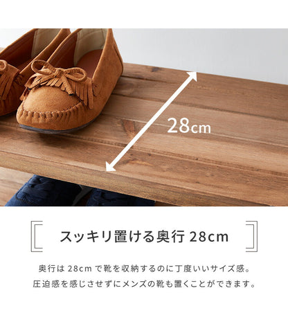 シューズラック 7段 幅60cm 天然木 玄関収納 靴箱 シューズボックス 下駄箱 オープンラック 木製 パイン材 可動棚 フック付き カントリー調(代引不可)