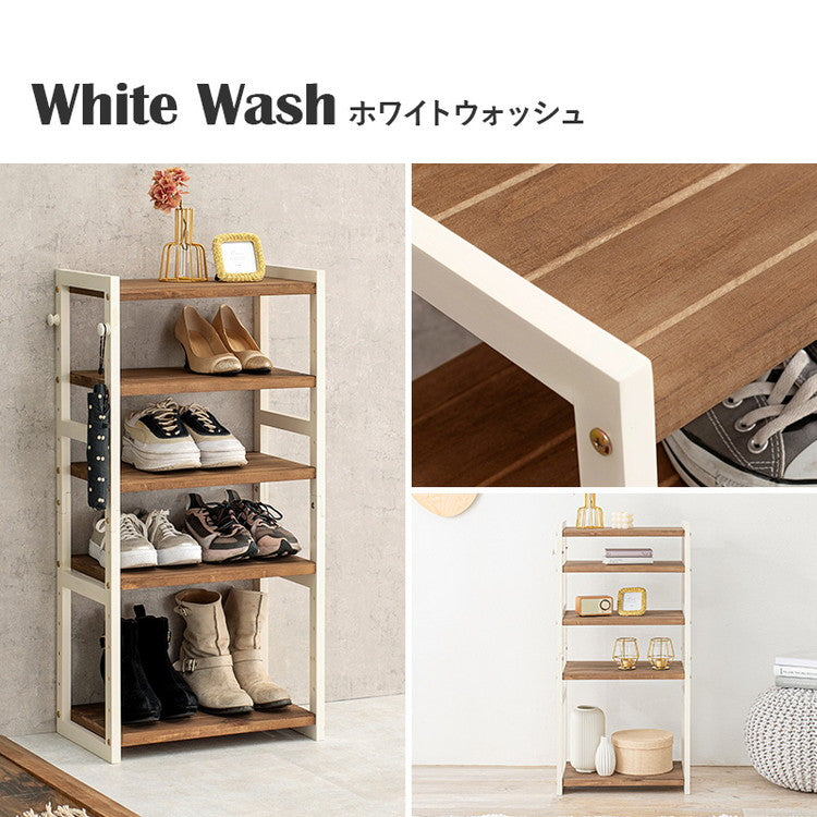 天然木 シューズラック 5段 幅45cm サンダルからブーツまで 可動棚 オープンラック 棚 収納 靴箱 シューズボックス 玄関収納 おしゃれ(代引不可)