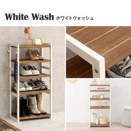 天然木 シューズラック 5段 幅45cm サンダルからブーツまで 可動棚 オープンラック 棚 収納 靴箱 シューズボックス 玄関収納 おしゃれ(代引不可)