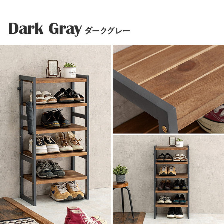 天然木 シューズラック 5段 幅45cm サンダルからブーツまで 可動棚 オープンラック 棚 収納 靴箱 シューズボックス 玄関収納 おしゃれ(代引不可)