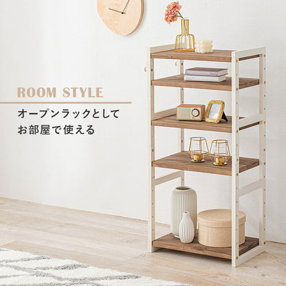 天然木 シューズラック 5段 幅45cm サンダルからブーツまで 可動棚 オープンラック 棚 収納 靴箱 シューズボックス 玄関収納 おしゃれ(代引不可)