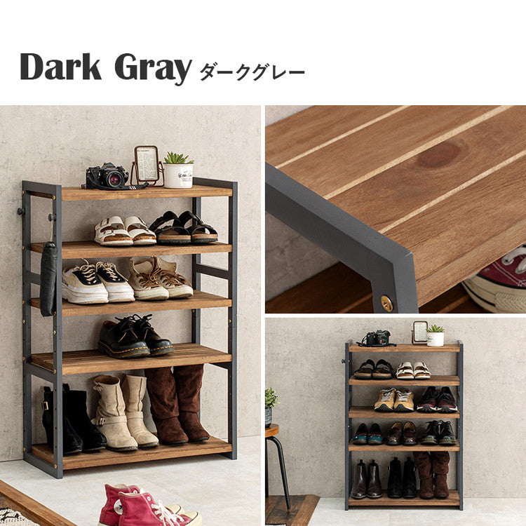 天然木 シューズラック 5段 幅65cm サンダルからブーツまで 可動棚 オープンラック 棚 収納 靴箱 シューズボックス 玄関収納 おしゃれ(代引不可)