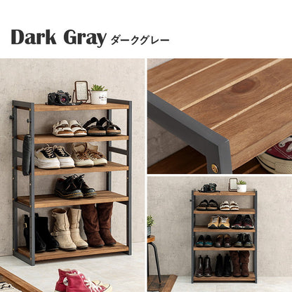天然木 シューズラック 5段 幅65cm サンダルからブーツまで 可動棚 オープンラック 棚 収納 靴箱 シューズボックス 玄関収納 おしゃれ(代引不可)