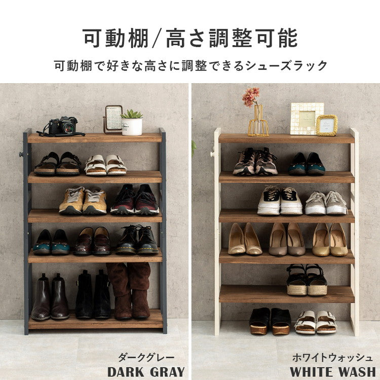 天然木 シューズラック 5段 幅65cm サンダルからブーツまで 可動棚 オープンラック 棚 収納 靴箱 シューズボックス 玄関収納 おしゃれ(代引不可)