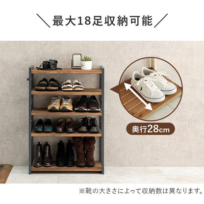 天然木 シューズラック 5段 幅65cm サンダルからブーツまで 可動棚 オープンラック 棚 収納 靴箱 シューズボックス 玄関収納 おしゃれ(代引不可)